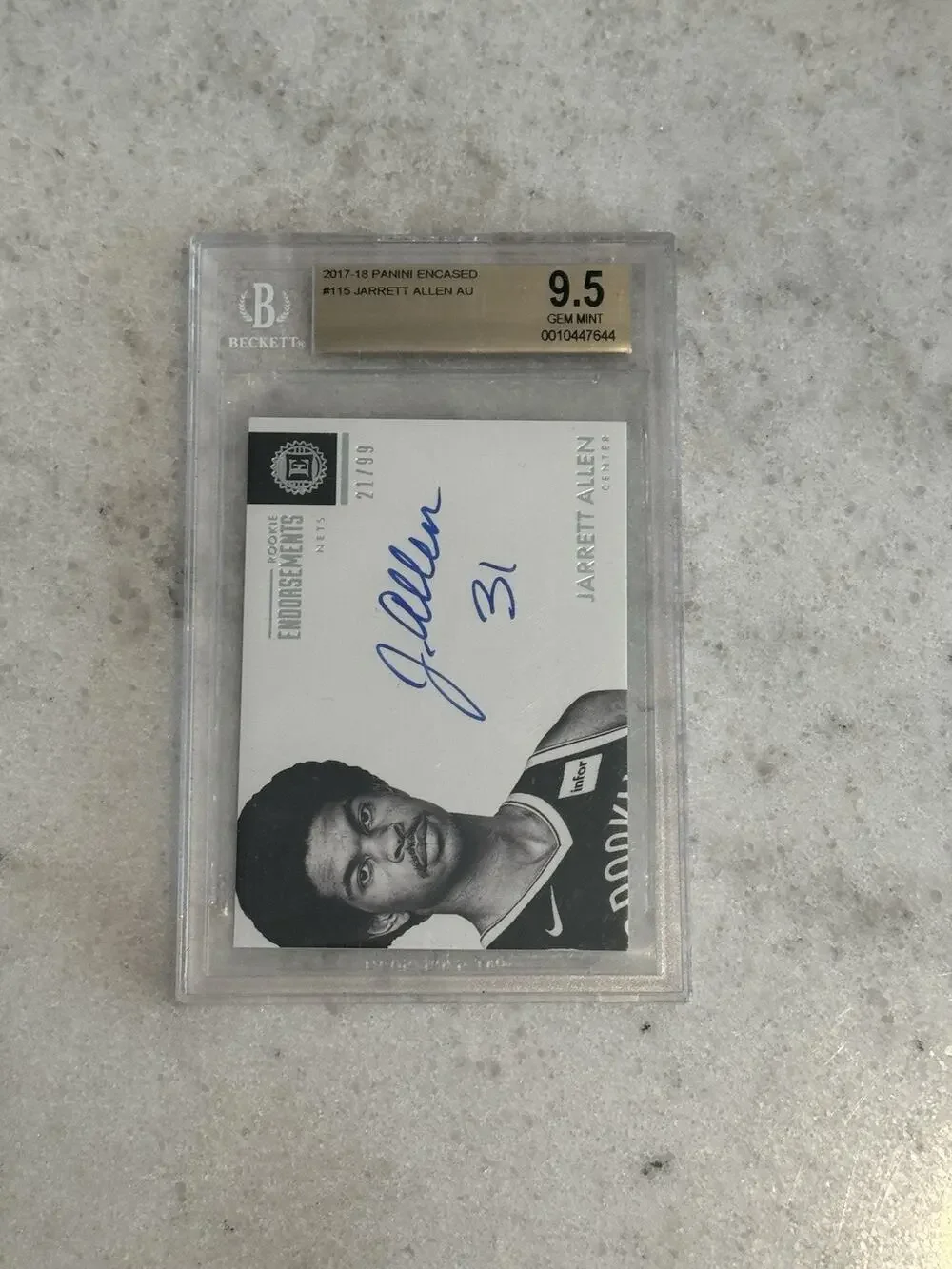 2017 Panini Encased Rookie Endorsements 21/99 Jarett Allen BGS 9.5 Gem RC Auto